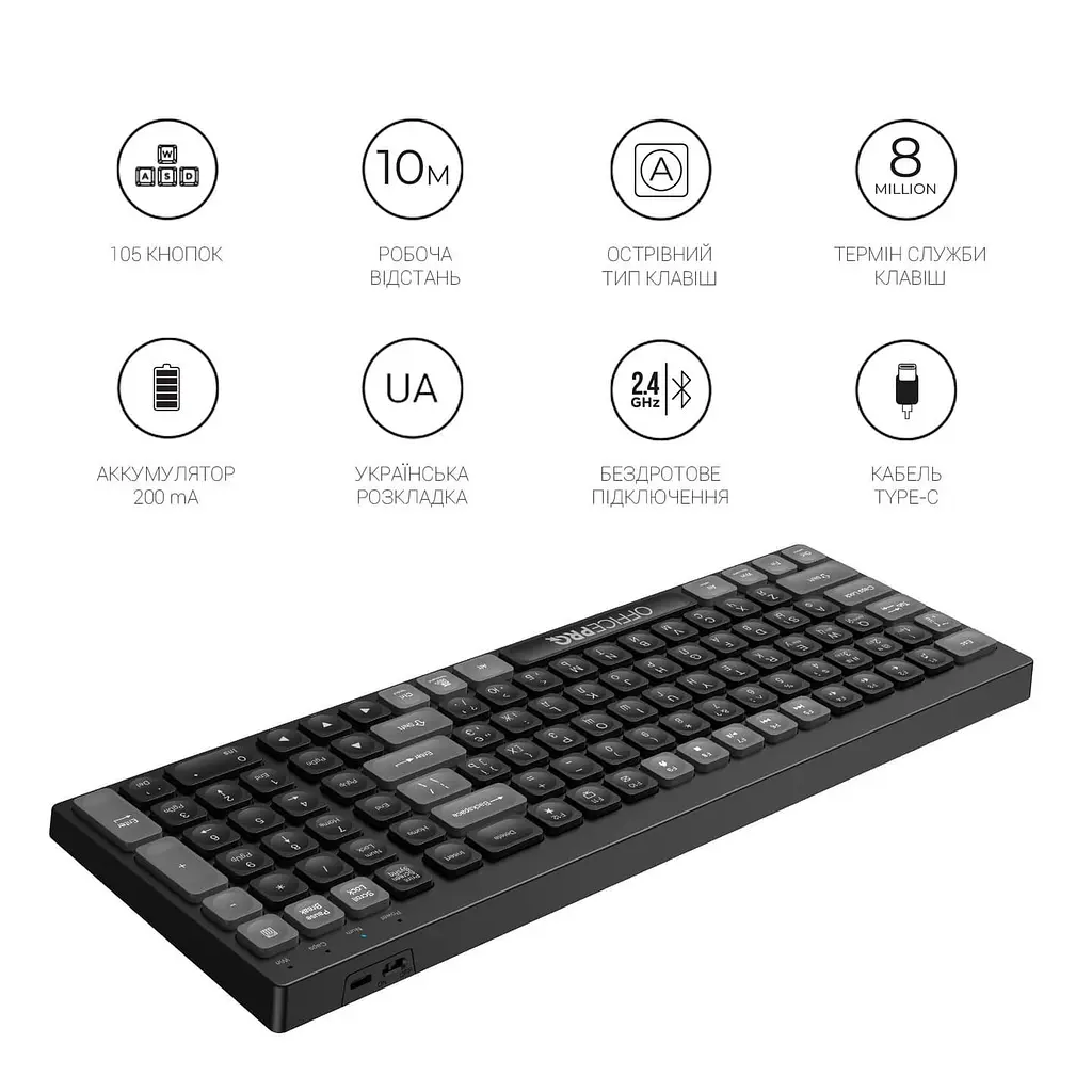 Клавіатура OfficePro SK985B Wireless Black (SK985B) - фото 11