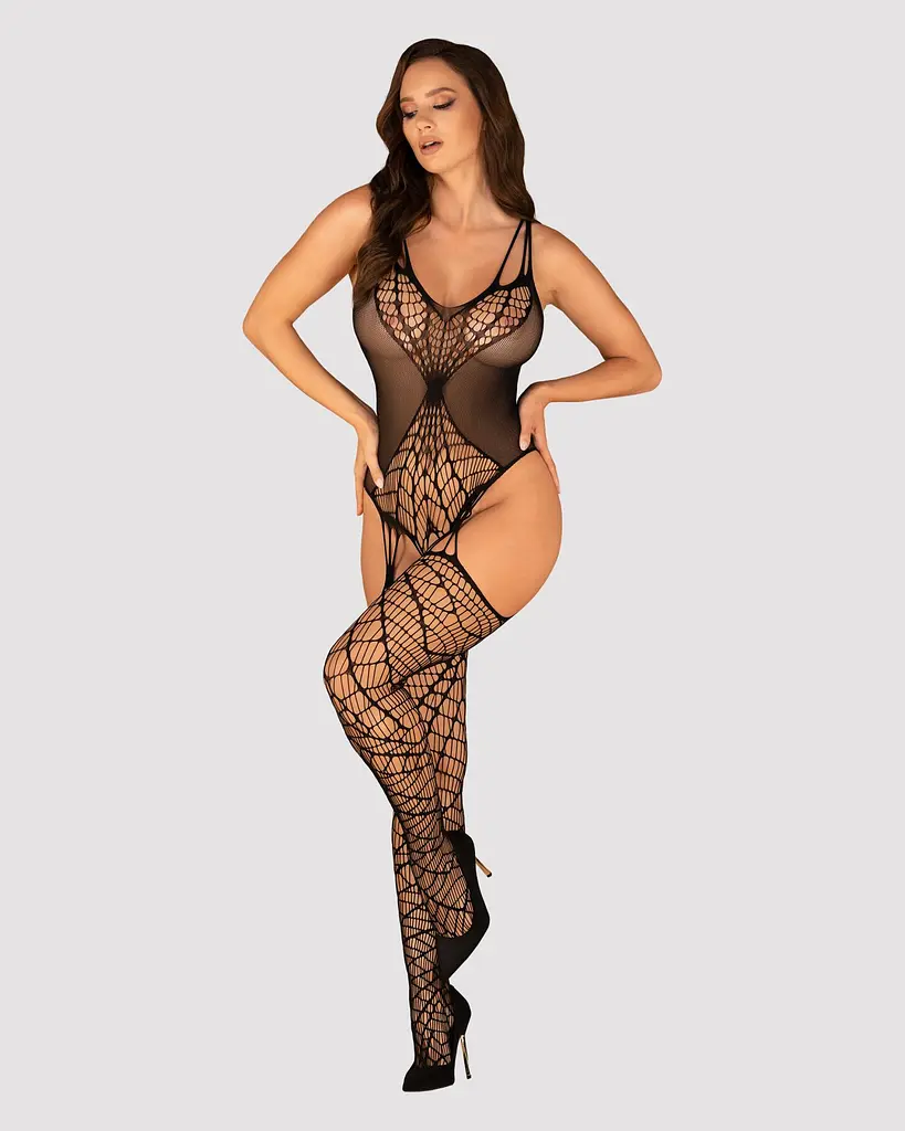 Ажурний бодістокінг під павутину Obsessive Bodystocking G325 black S/M/L, чорний, комбінезон - фото 3
