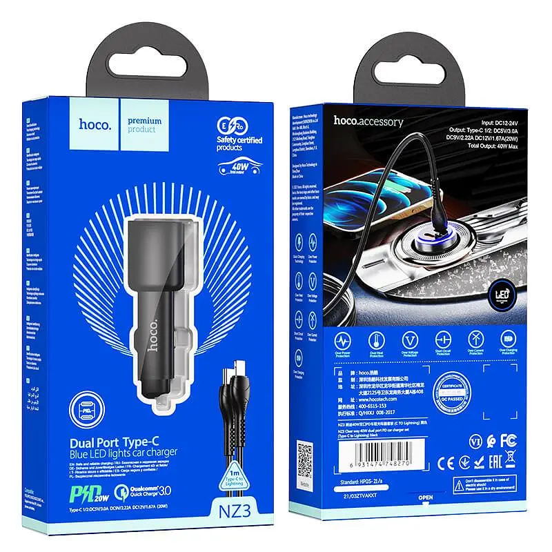 Зарядний набір адаптер автомобільний + кабель HOCO NZ3 Clear way dual port car charger set 2 x Type-C 40w - фото 8