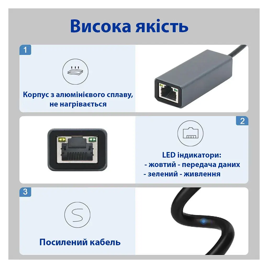Перехідник USB 3.0 AM to RJ45 Ethernet 1000Mbps Dynamode (DM-AD-GLAN) - фото 4
