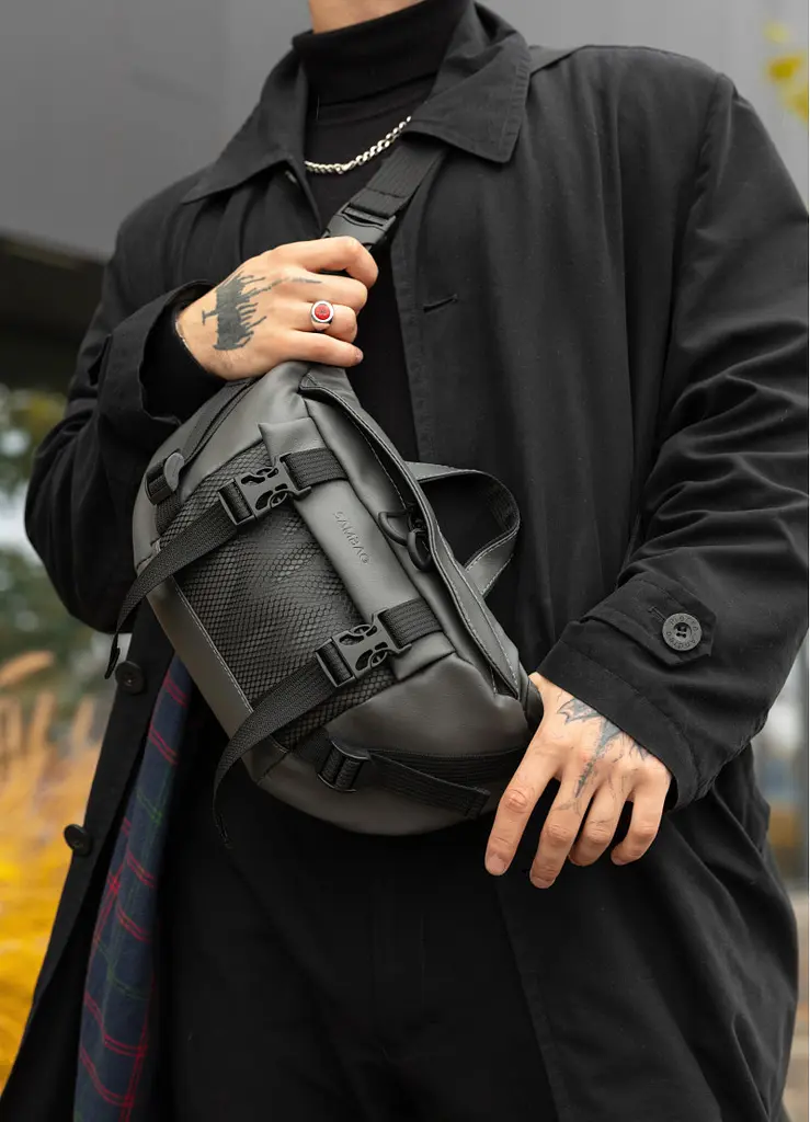 Велика чоловіча сумка бананка Sambag DynamicDart графітова 38 × 21 × 7 см (80411009m) - фото 2