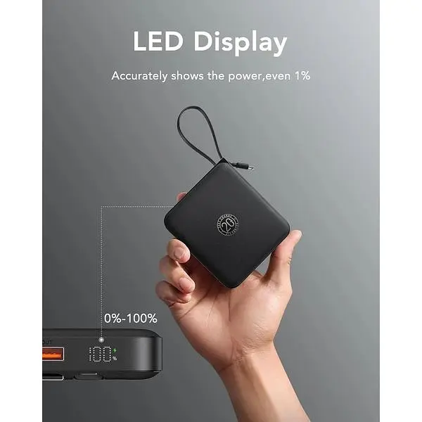 Портативное зарядное устройство Vrurc 20000 mAh со встроенными кабелями быстрый для iPhone мощностью 22,5 Вт - фото 2