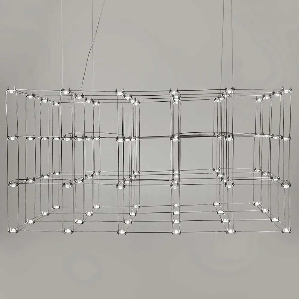 Серебряная геометрическая люстра в форме параллелепипеда 120*60*60 см | Ст. MJ 199-1200*600*600 CH | Line F - фото 7