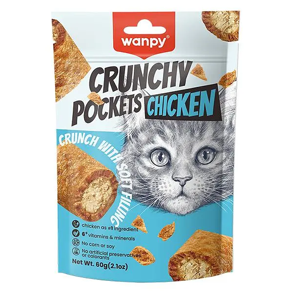 Ласощі для котів Wanpy Crunchy Pockets Chicken Ванпі Хрусткі подушечки з Куркою 60 г
