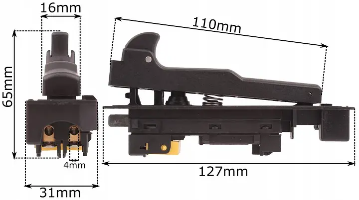 Кнопка пускова (вимикач) Makita 4112HS, 9027S, 9029S, 9047S, 9049S, 9057S, 9059S, 9067S, 9069S, 9077S, 9079S, GA7020S, GA7030S, GA7040S, GA9020S, GA9030S, GA9040S, 4112S, 4114S (651179-6) - фото 5