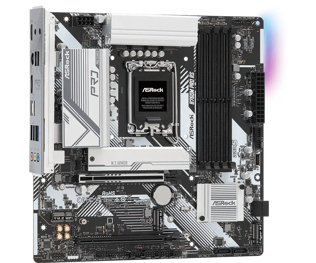 Материнская плата ASRock B760M PRO RS (1700/B760, 4*DDR5, 2xPCIe x16, 4xSATA III, 3xM.2, 2.5G LAN, 7.1-канальный звук, mATX) - фото 3