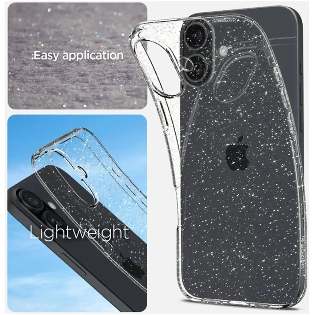 Чехол Spigen Liquid Crystal Glitter для iPhone 16 Crystal Quartz (ACS08192) + защитное стекло - фото 7