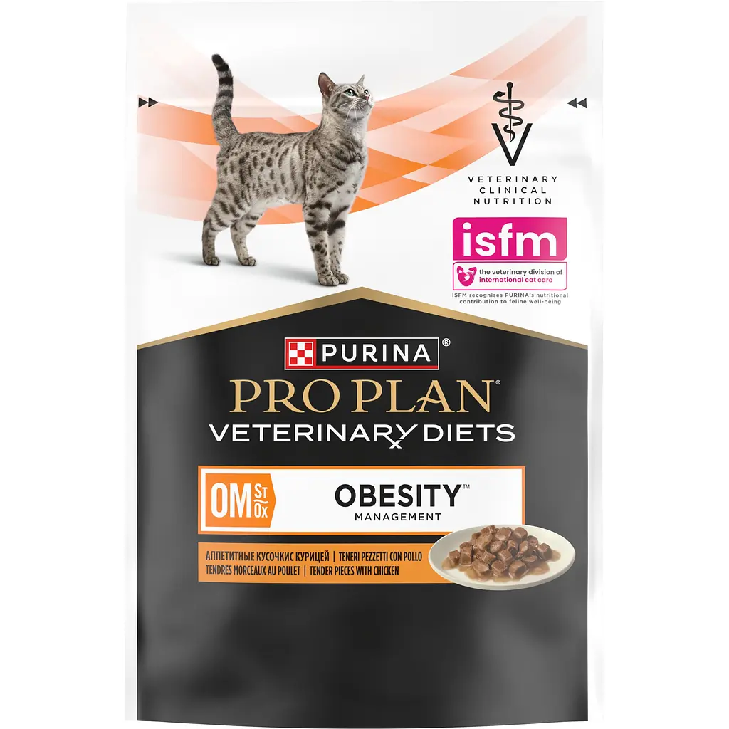 Набір вологий корм для дорослих котів Purina Pro Plan Veterinary Diets OM Obesity Management St/Ox для схуднення з куркою 10 x 85 г - фото 5