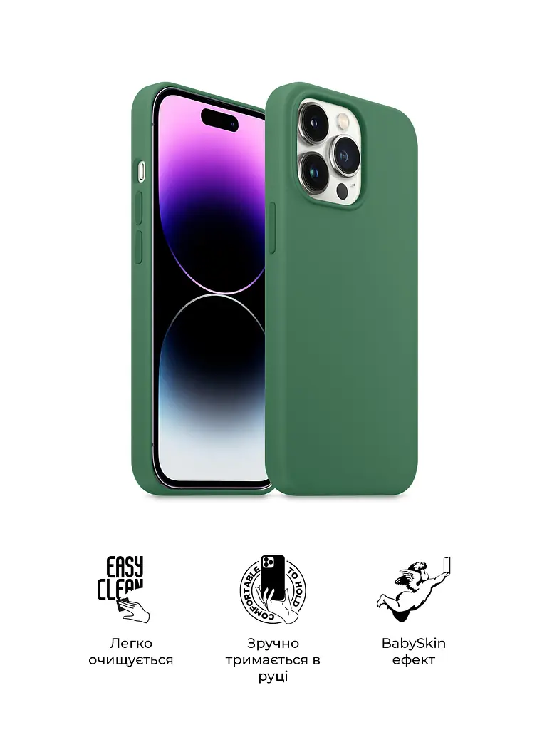 Силиконовый чехол для Apple iPhone 14 Pro, ICON2 Case, оливковый, противоударный, панель, защита всего корпуса, матовая поверхность Soft Touch, выступает над дисплеем, совместим с защитными стеклами и пленками, с микрофиброй, ArmorStandart (ARM68463) - фото 3
