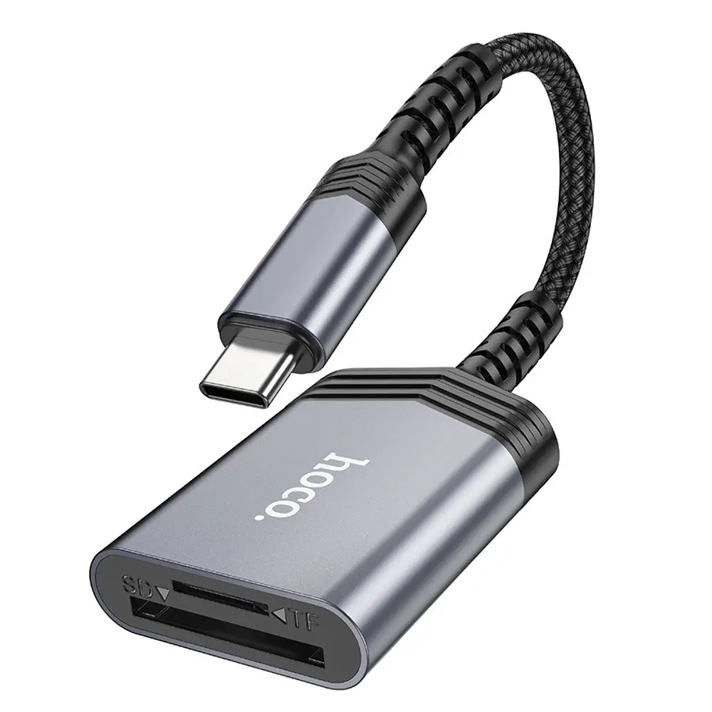 Адаптер переходник Hoco UA25 2 в 1 card reader Type-C серый - фото 6