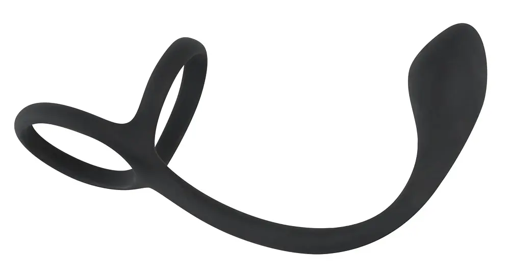 Кільце ерекційне з анальним стимулятором Black Velvets Cock Ball Ring, 22.5 см (чорний)