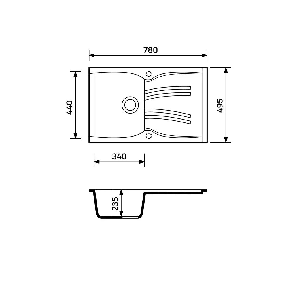 Кухонна мийка Adamant NEW LINE чорна 780x495x235 мм, з крилом 78 см - фото 3