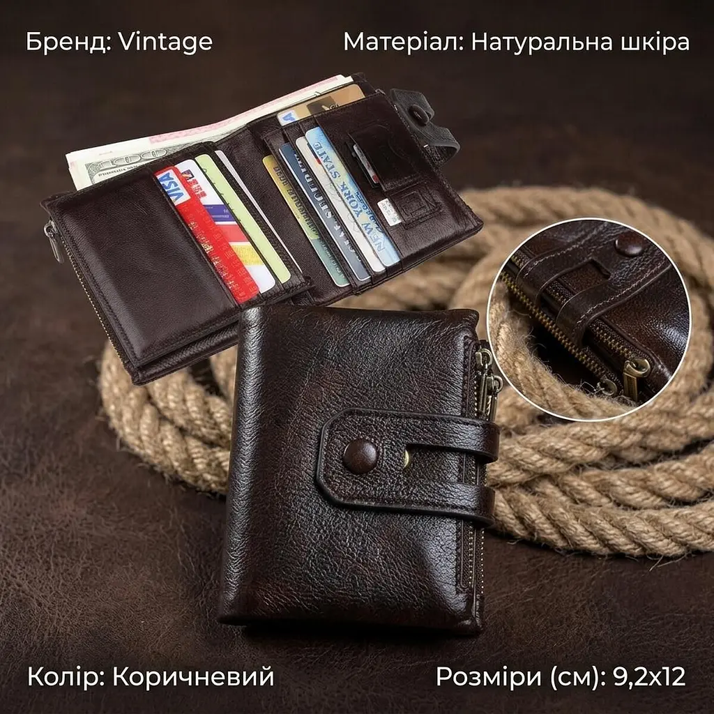Гаманець 14602 шкіряний Vintage коричневий - фото 3