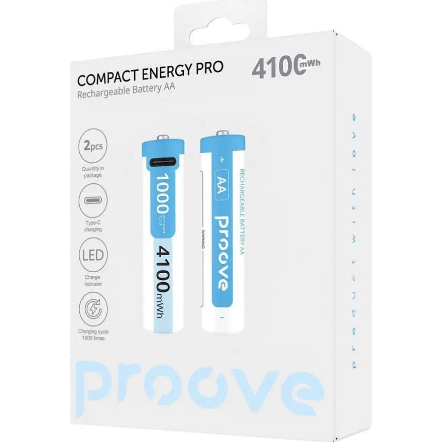 Акумуляторні батарейки Proove Type-C Compact Energy Pro АА 4100mAh 2шт White (RBCE40702002) [138929] - фото 3