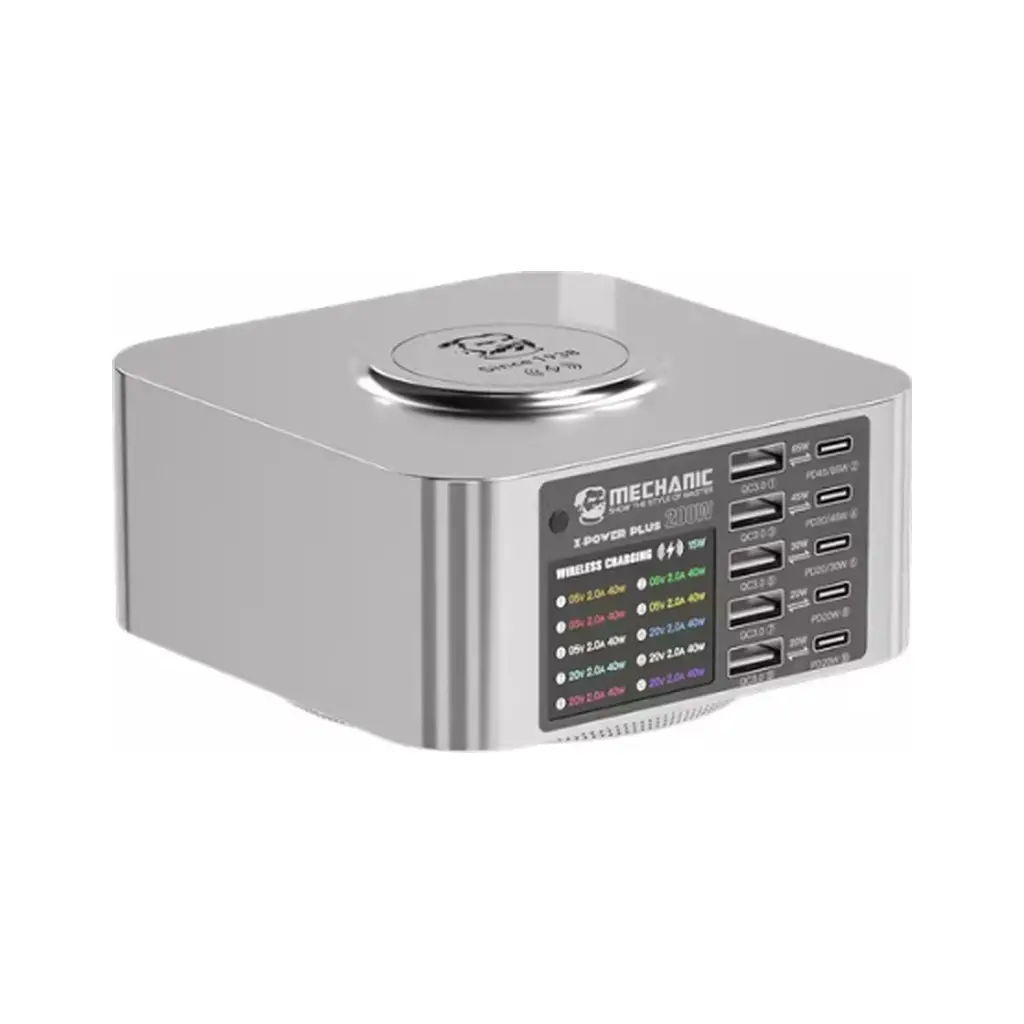 Зарядний пристрій MECHANIC 5xUSB-C PD + 5xUSB QC3.0 + Wireless Charging 15W LED indication 200W black (X-Power Plus-200W) - фото 3