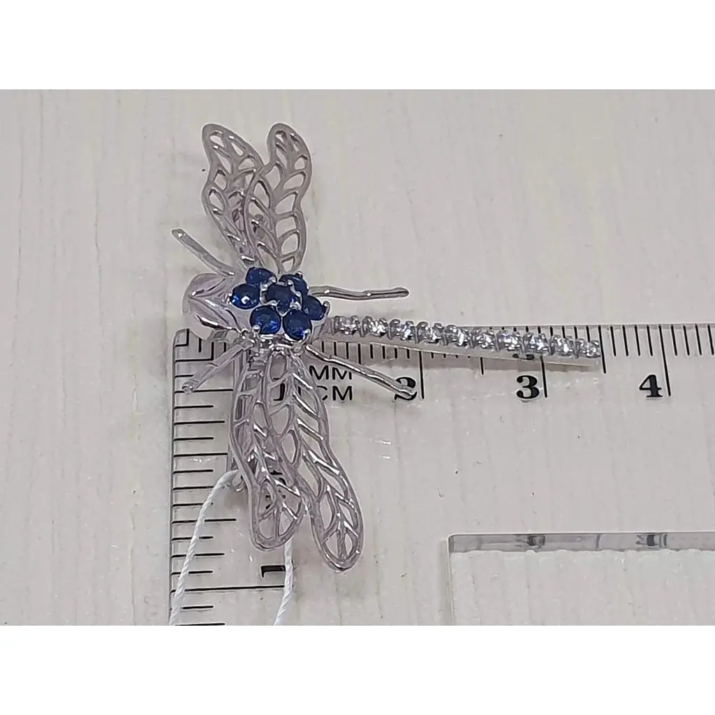 Срібна брошка Vegas Бабка з фіанітами. Артикул 70002Р Синій - фото 4