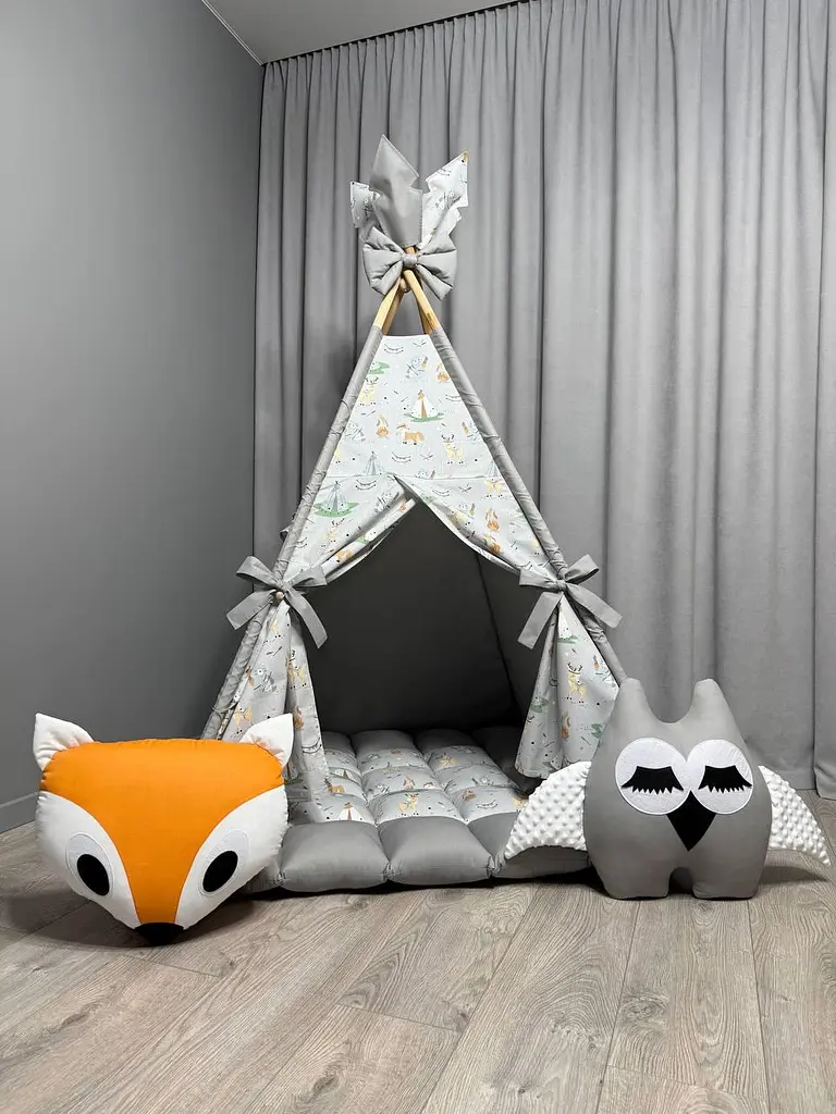 Вігвам Звірята на сірому 11 з матрасиком БОНБОН та кошиком для іграшок Повний комплект 0832 - фото 7