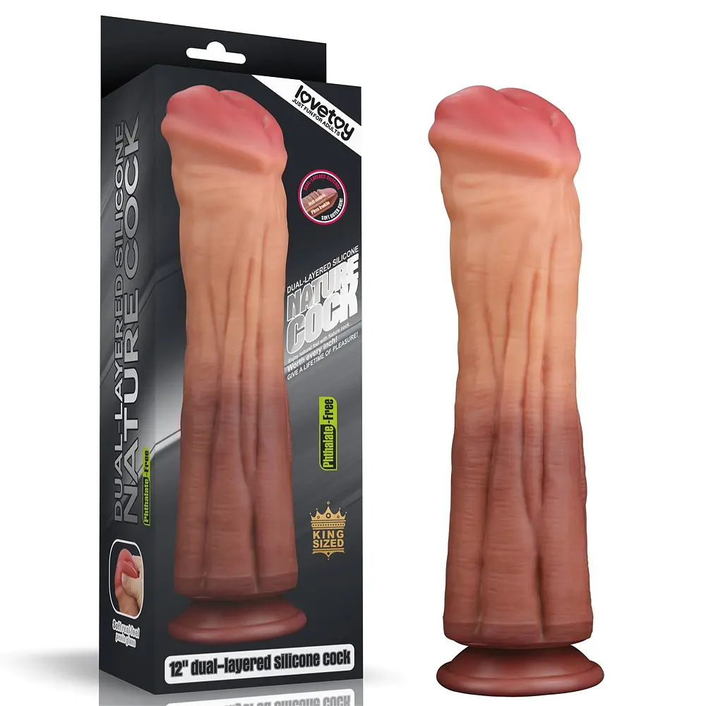 Фалоімітатор LoveToy Dual Layered Silicone Cock 12" 30 см коричневий - фото 10