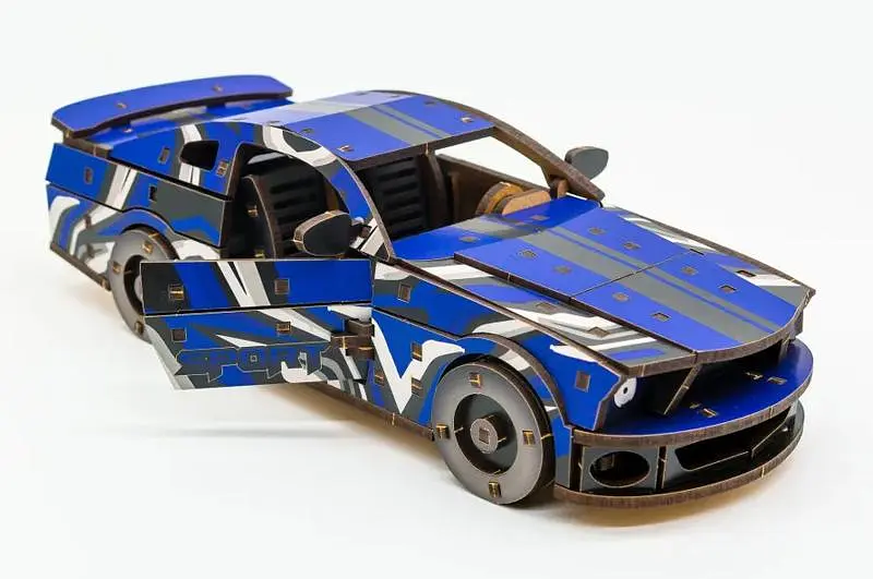 Конструктор "Muscle Car" Puz-00642 дерев'яний, 162 дет., синій колір нар. моделі 24 x 9 x 7 см PuzzleOk - фото 4