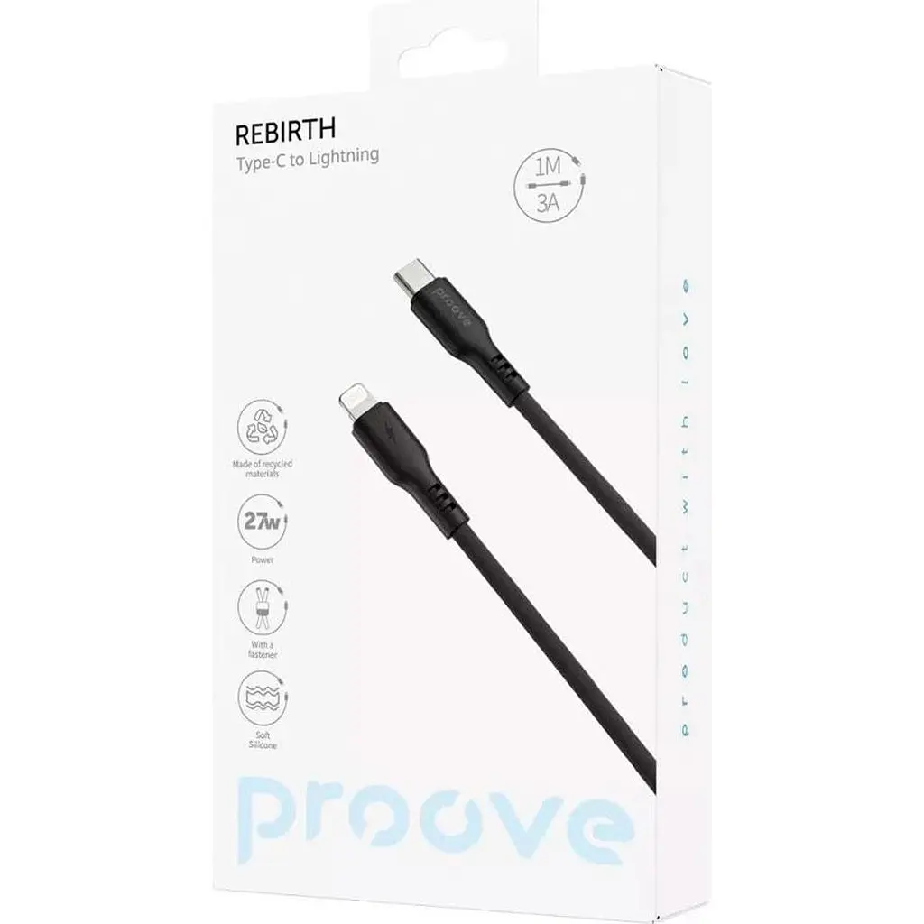 Кабель Proove Rebirth USB-C to Lightning 27W 1m Black [CCRE60002101] [130362] - фото 2