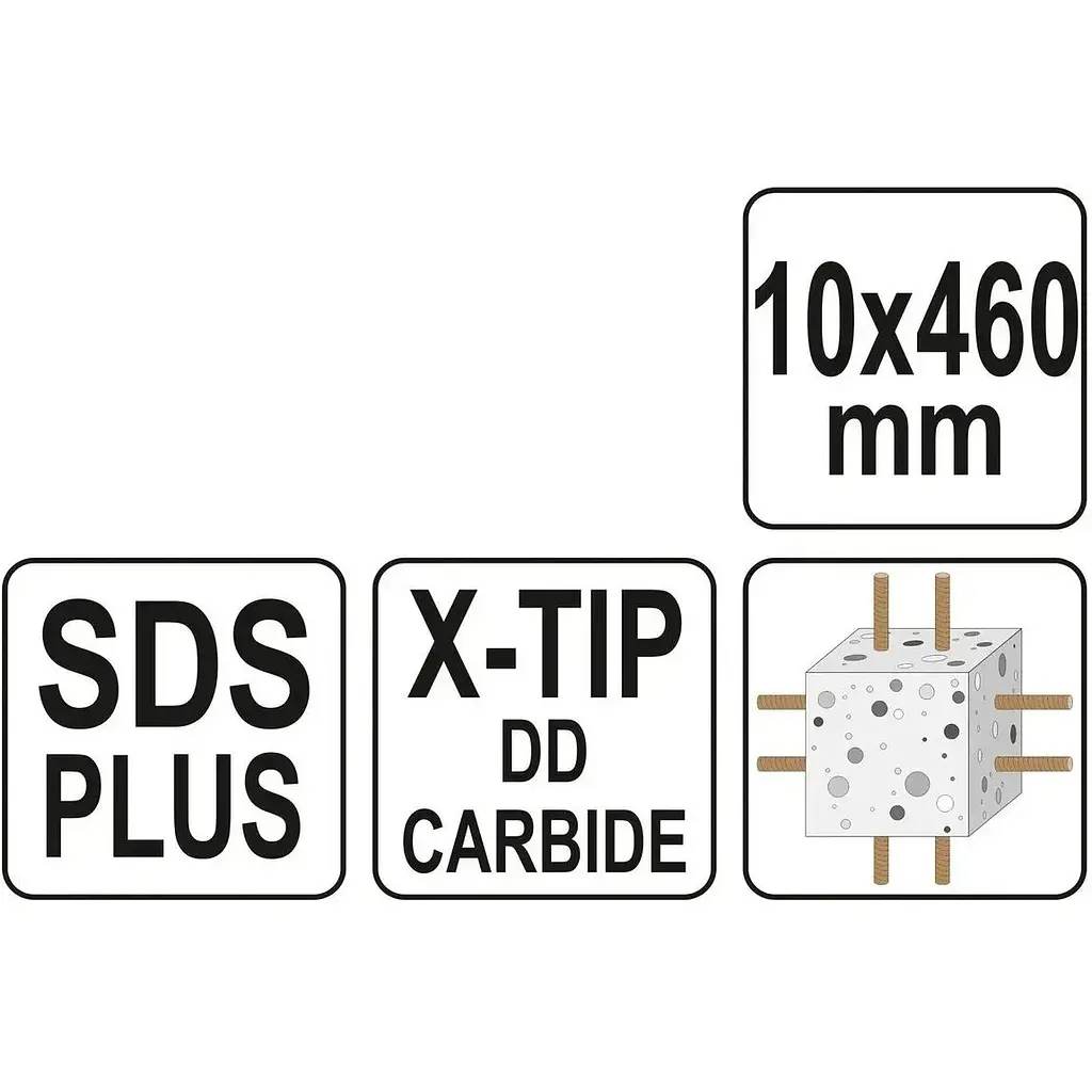 Сверло по железобетону Yato SDS+ Premium Х-тип, Ø=10х460 мм 4 режущие пруги (YT-41953) - фото 6