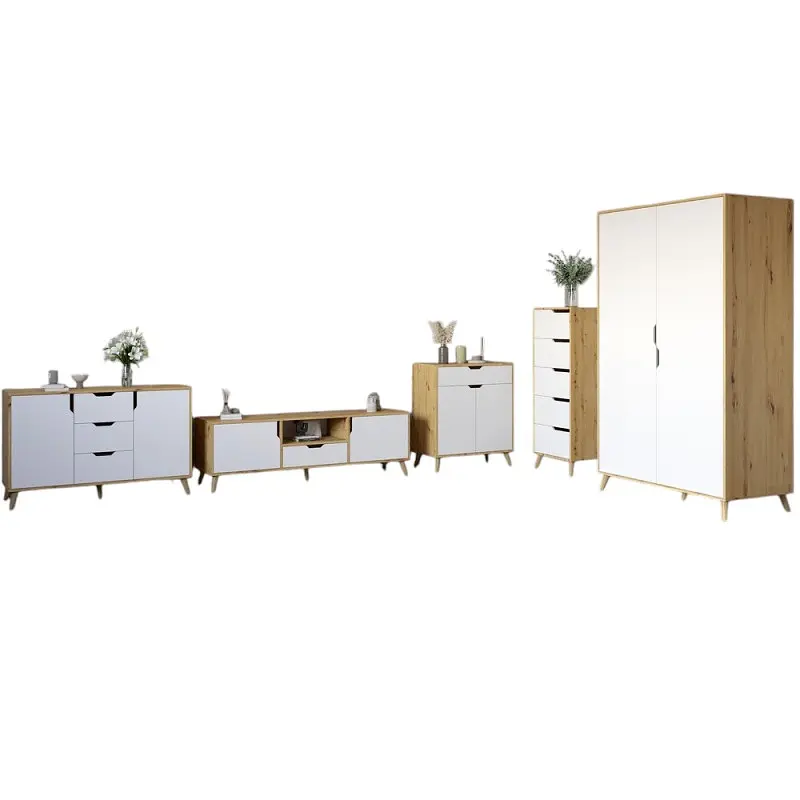 Комплект меблів для вітальні М-ЗОН Борн Дуб Артизан/Німфея Альба (білий) 5 предметів з ніжками кольору світлий горіх (MZN-031070) - фото 2