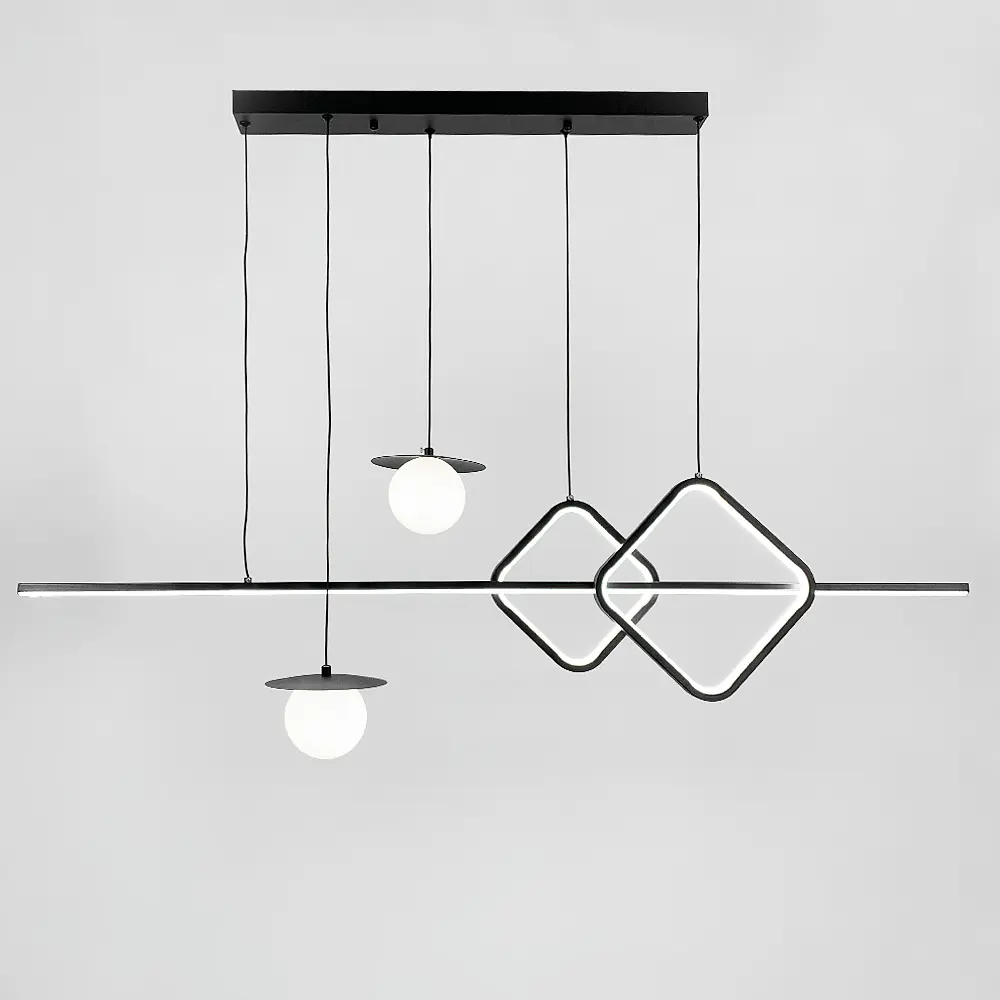 Удлиненная черная LED люстра с 2 светодиодными ромбами и 2 плафона Line.F Длина 100 см - фото 2