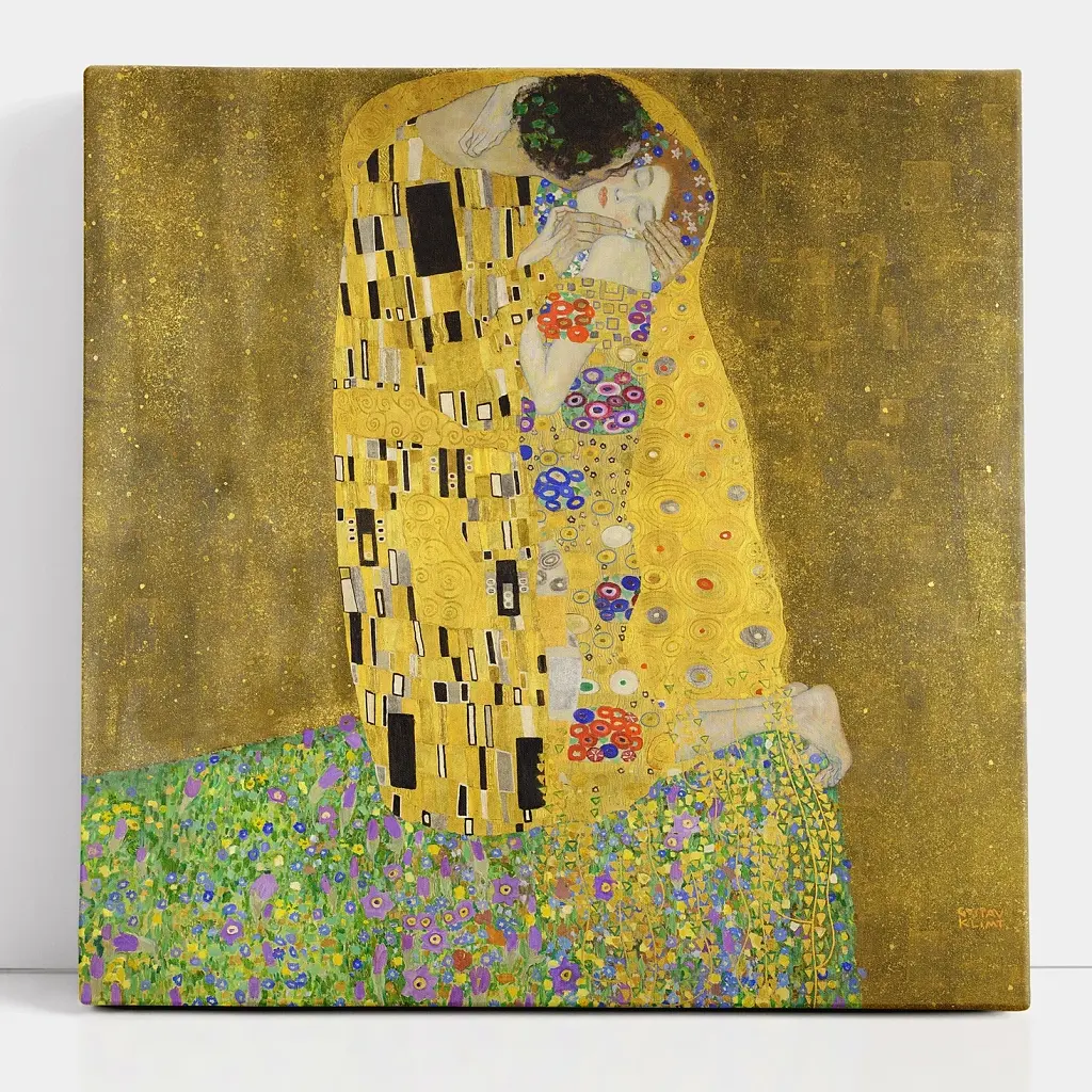 Інтер'єрна картина Поцілунок, Густав Клімт, Gustav Klimt, The Kiss, репродукція картини, 60×60 см (id4367)