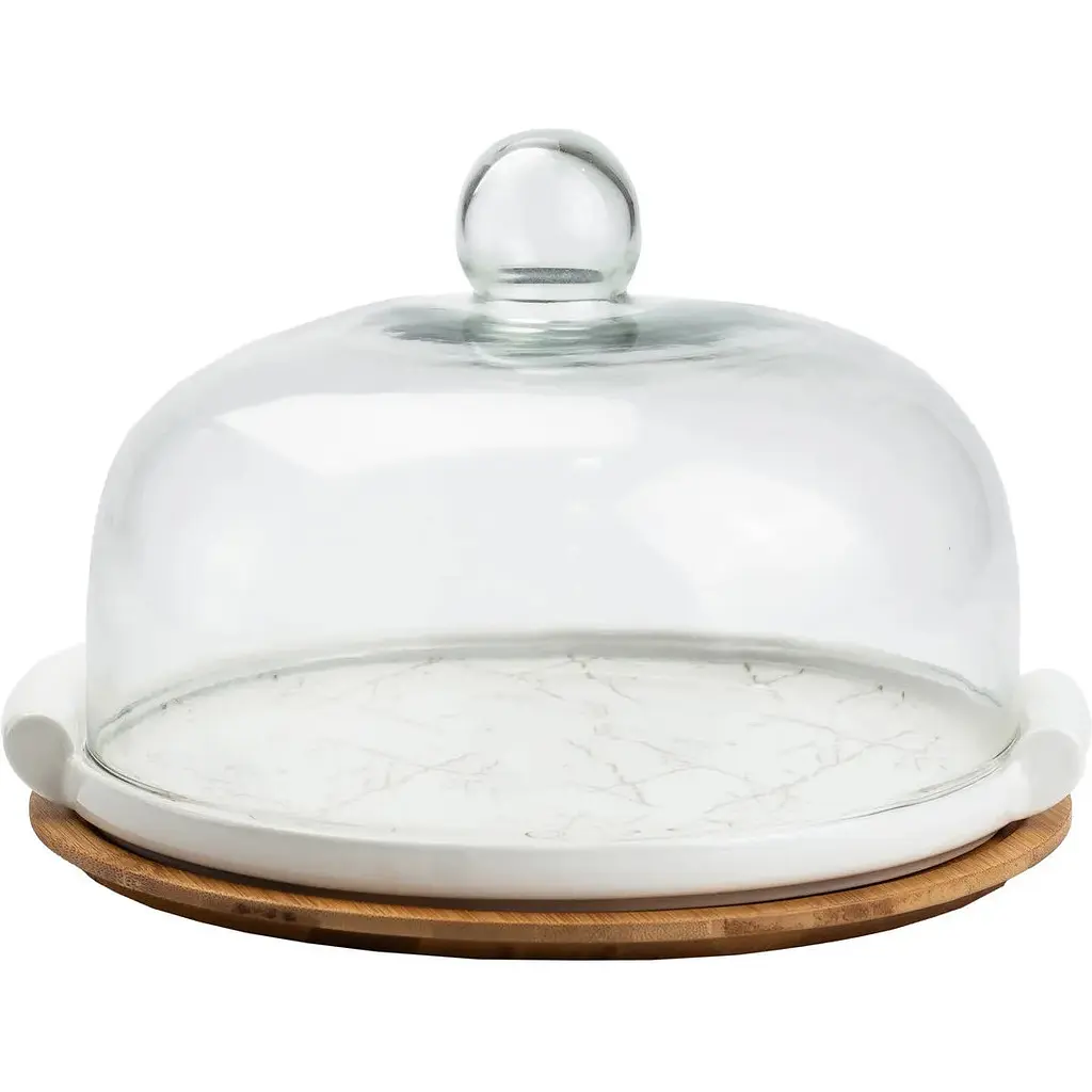 Тортовница Yiwu фарфоровая со стеклянной крышкой 25 см HP1203 - фото 2