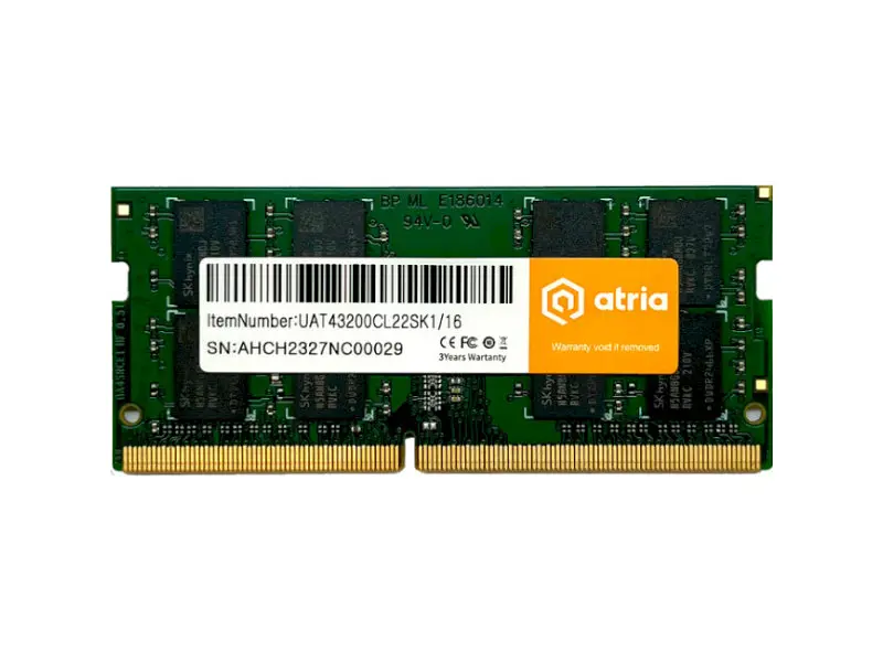 Пам'ять для ноутбуків ATRIA 16 GB SO-DIMM DDR4 3200 MHz (UAT43200CL22SK1/16)