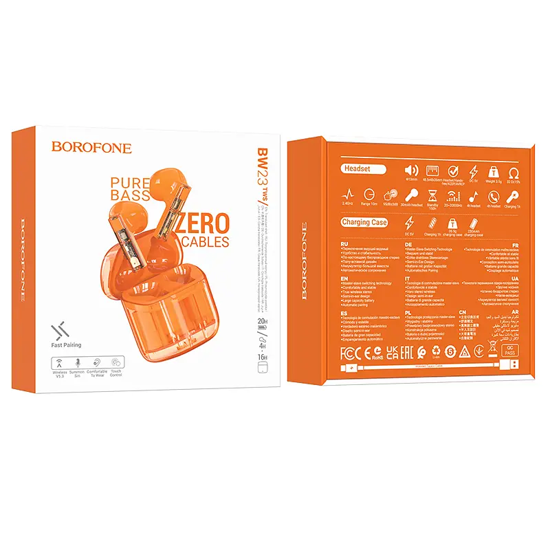 Bluetooth навушники Borofone BW23 TWS (помаранчевий) - фото 4