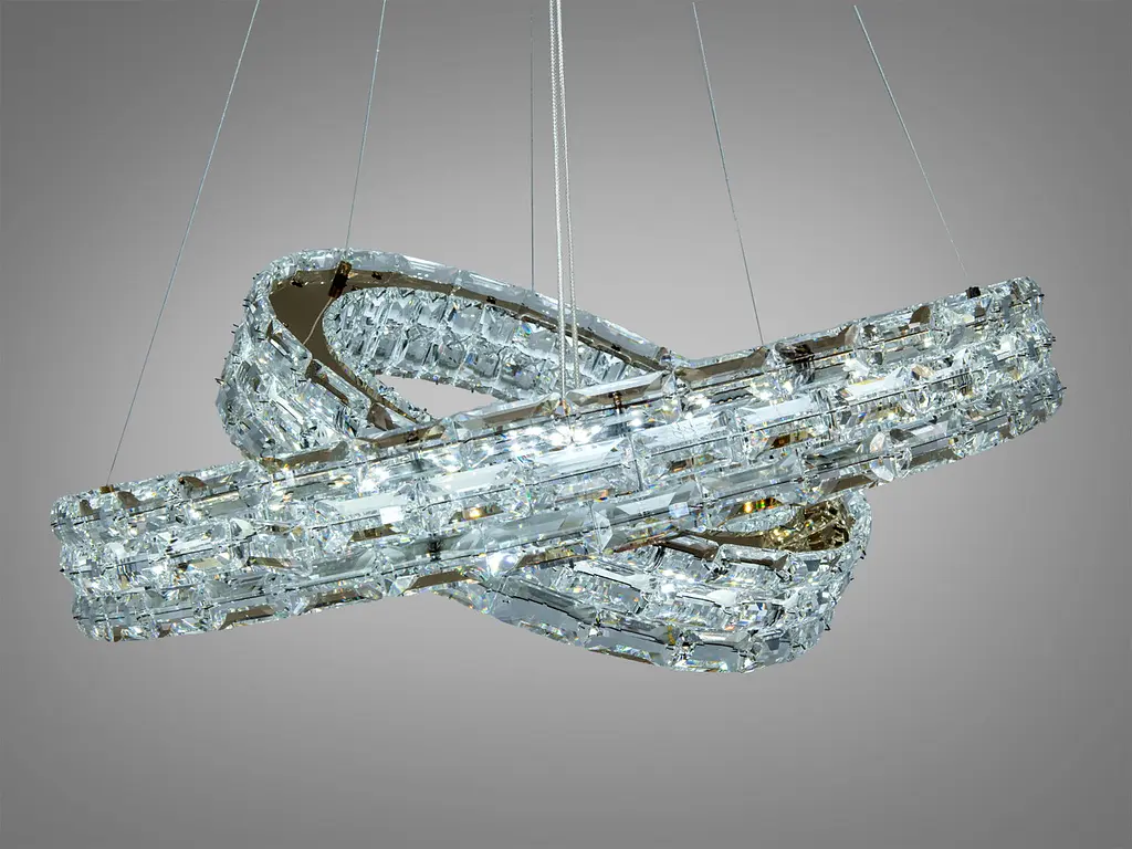 Підвісна LED-люстра Diasha 7896/600+400S-gold з двома кришталевими кільцями, пультом, 54 W, Gold, 60 см, 12-20m2 - фото 2