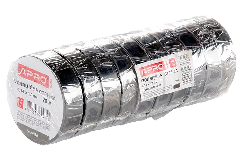 Стрічка електроізоляційна APRO ізолента 10 м x 17 x 0.14 мм чорна в упаковці 10 шт. - фото 3