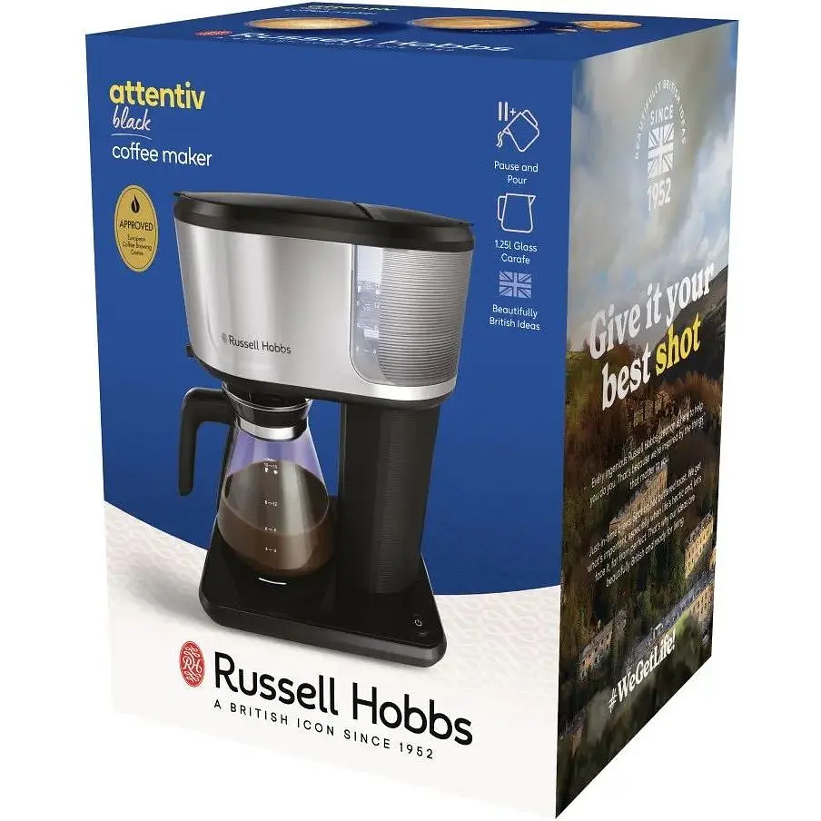 Кофеварка Russell Hobbs Attentiv, 1.25 л молотая черно-серебряная - фото 7