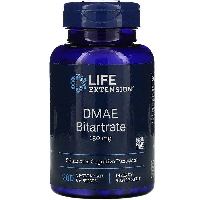 DMAE (Диметиламіноетанол), DMAE Bitartrate, 150 мг, 200 капсул Life Extension vit0001657