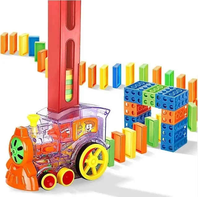Іграшка поїзд доміно DOMINO Happy Truck 60 деталей Розвиваючий конструктор паровозик музичний