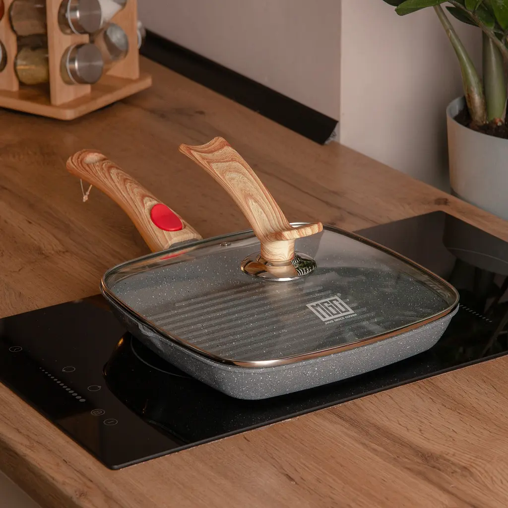 Сковорода-гриль MGC HP-4-461G 24см зі знімною ручкою, сіра - фото 8
