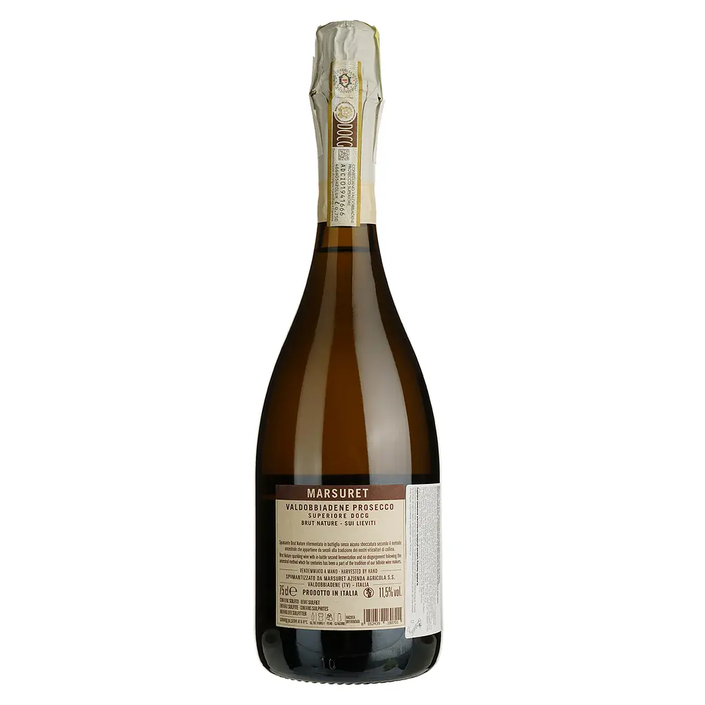 Игристое вино Marsuret Sui Lieviti Valdobbiadene Prosecco Superiore DOCG Brut Nature, белое, брют-натюр, 0,75 л - фото 2