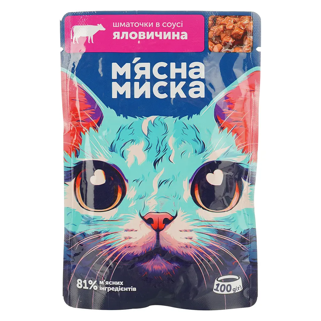 Вологий корм для котів М'ясна Миска шматочки в соусі з яловичиною 100 г - фото 2