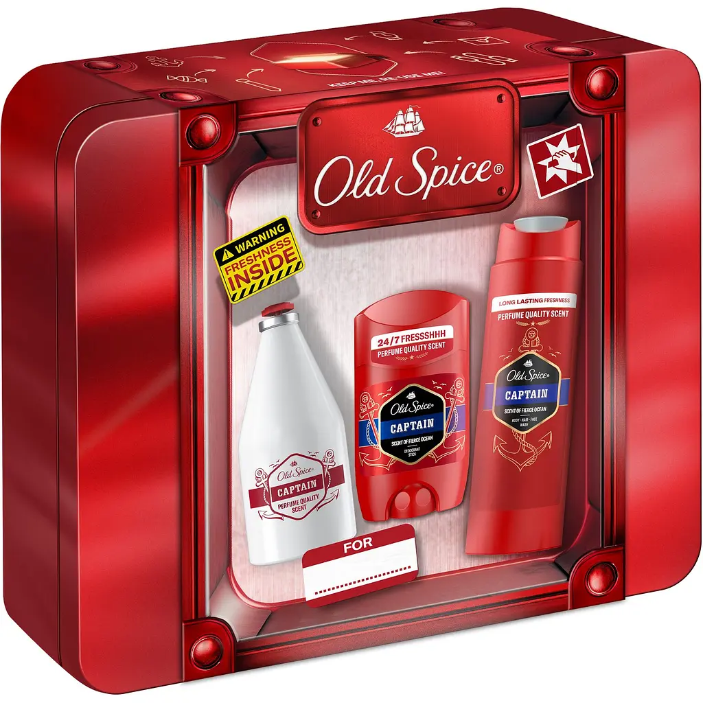 Подарунковий набір Old Spice Captain: лосьйон після гоління 100 мл + дезодорант-стік 50 мл + гель для душу 3-в-1, 250 мл + металева коробка - фото 2
