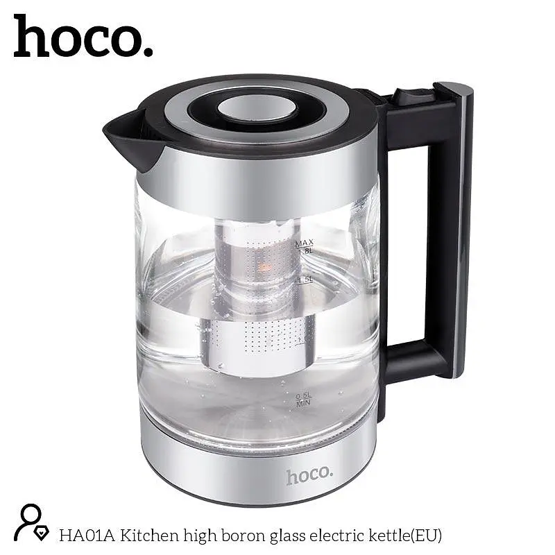 Електрочайник HOCO HA01A Kitchen high boron glass electric kettle 1.8L скляний з підсвічуванням блакитний - фото 4
