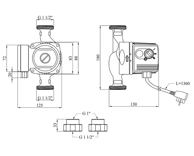 Циркуляционный насос Pumpman GRS25/80/180 Нmax 8 м Qmax 6 м³ 100 Вт з гайками (CV029798) - фото 4