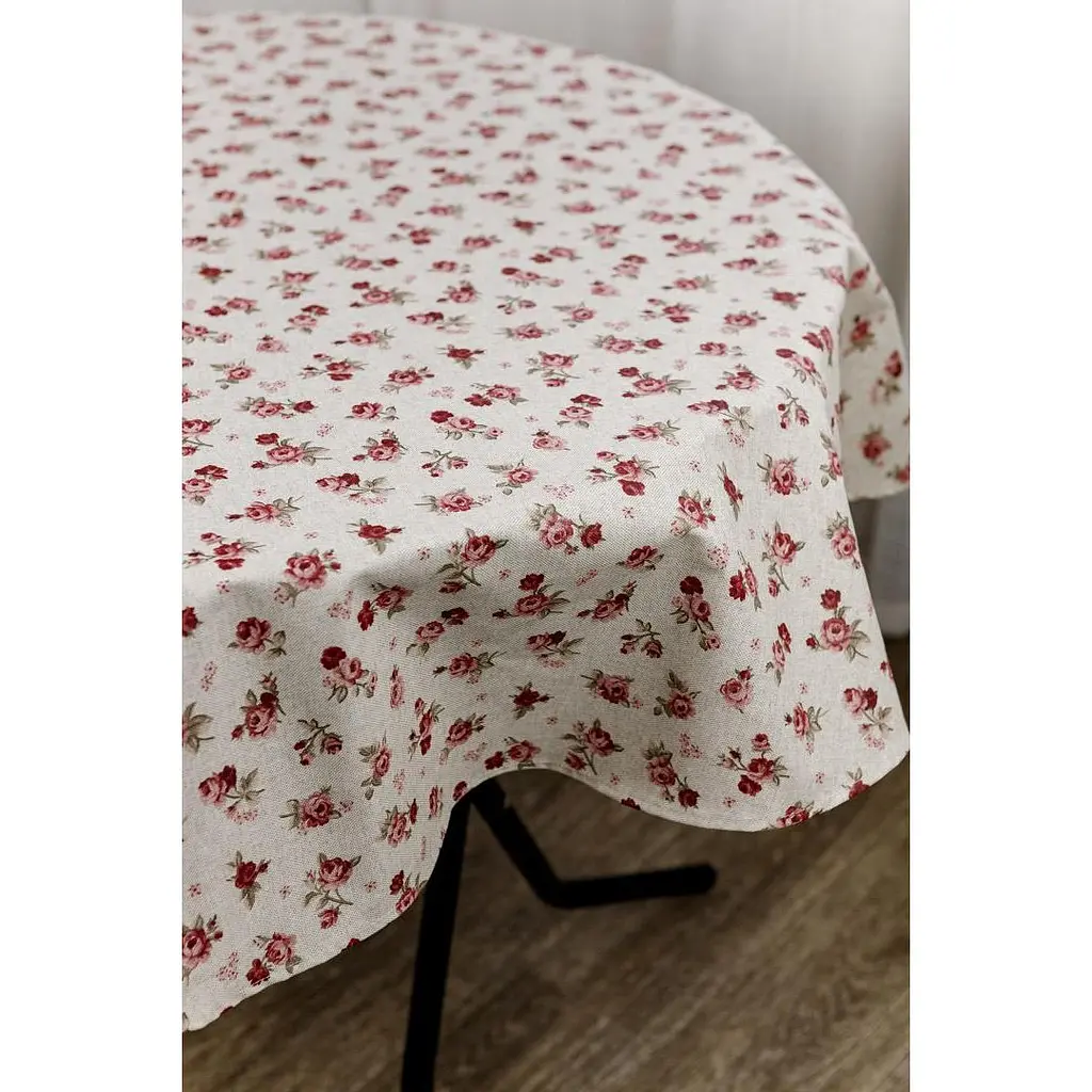Скатертина Прованс Simfoni Червоні трояндочки кругла D-180 см біла (33837) - фото 2