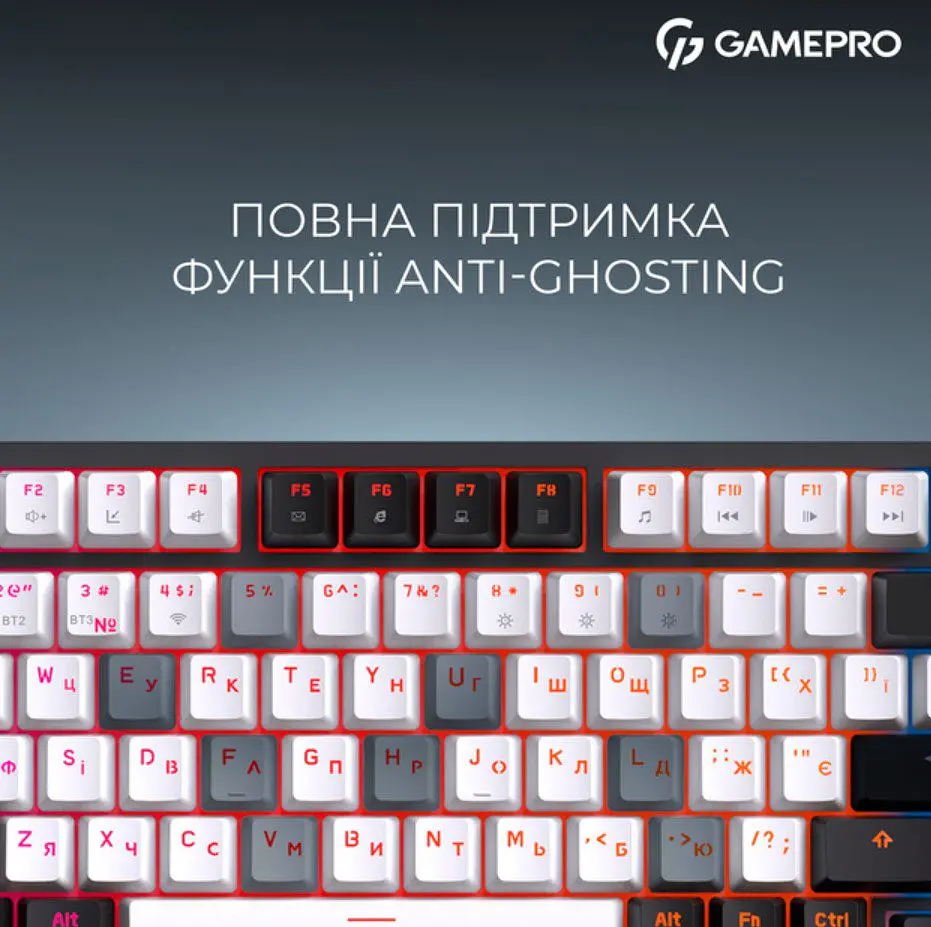 Клавіатура бездротова ігрова механічна GamePro MK-160-B Pro Black-White QLAB Orange Switches Hot-Swap - фото 12