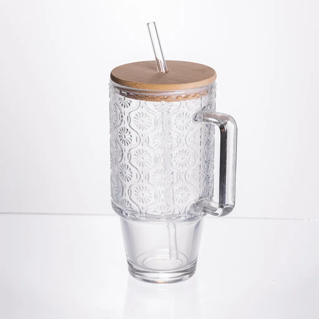 Кружка стеклянная с крышкой и трубочкой 750 мл Прозрачный Yiwu HP-19-48N - фото 2