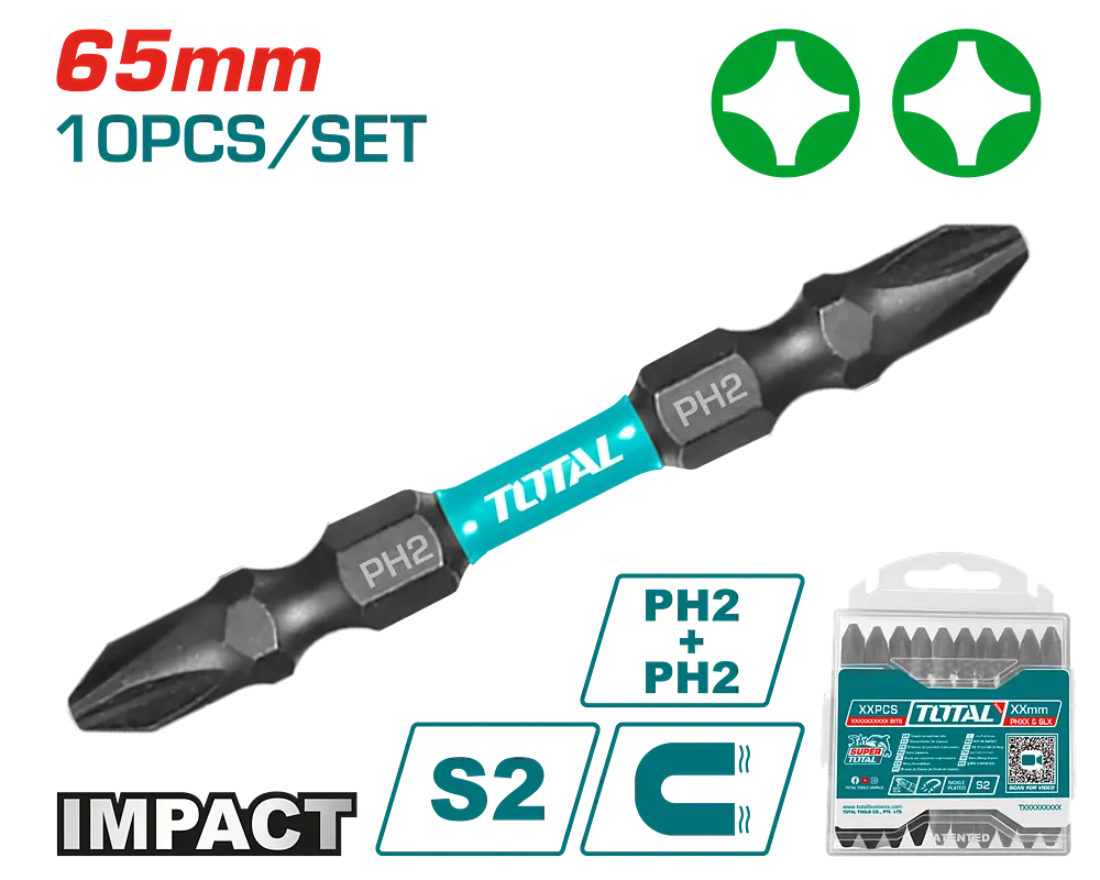 Викрутні насадки TOTAL TACIM16PH233, PH2+PH2, 65мм,10шт. (7090274) - фото 2