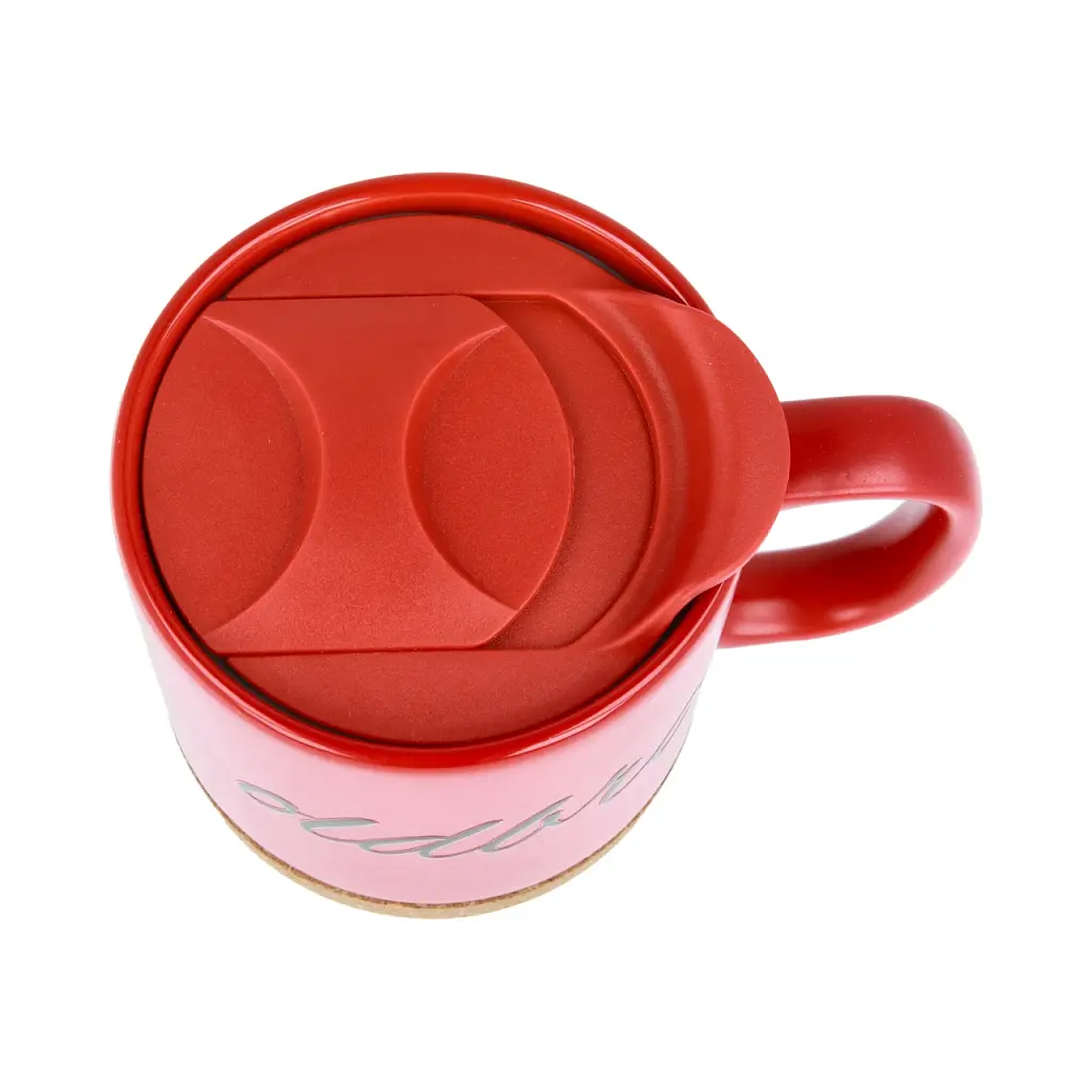 Керамическая кофейная кружка OldBro Red 414 мл с пробковым дном и крышкой - фото 4