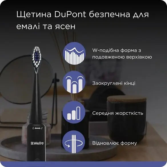 Електрична звукова зубна щітка чорна MED-870 B.Well - фото 5