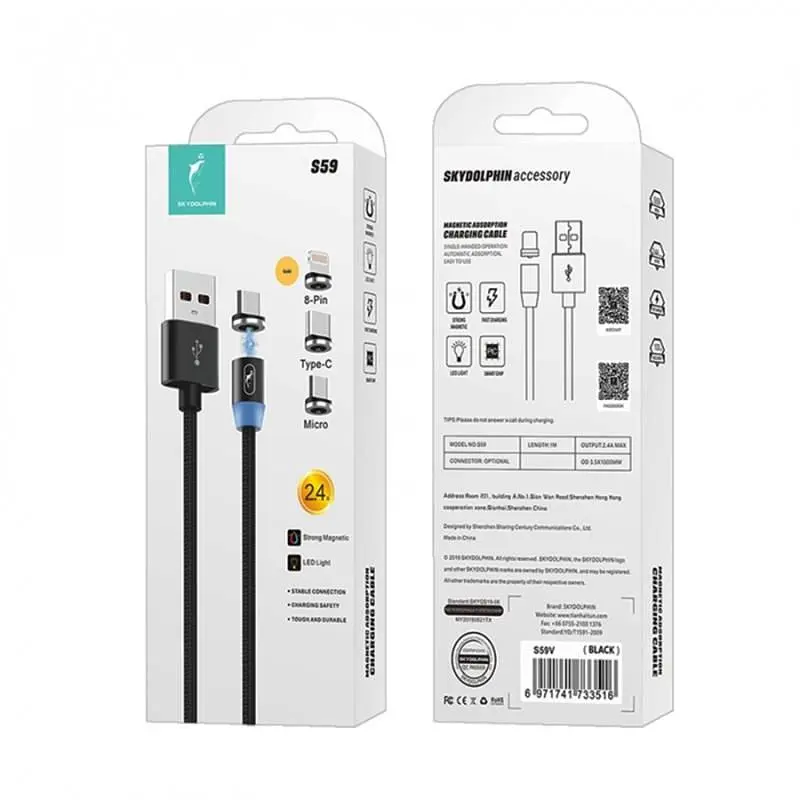 Кабель SkyDolphin S59KIT Magnetic USB - Lightning + microUSB + Type-C (M/M) 1 м, Black (SDUSB-000547) - фото 2