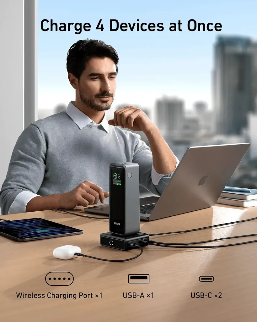 Зарядний пристрій Anker 2xUSB-C 100W + 1xUSB + Pogo pin for Anker Prime black (A1902311) - фото 5